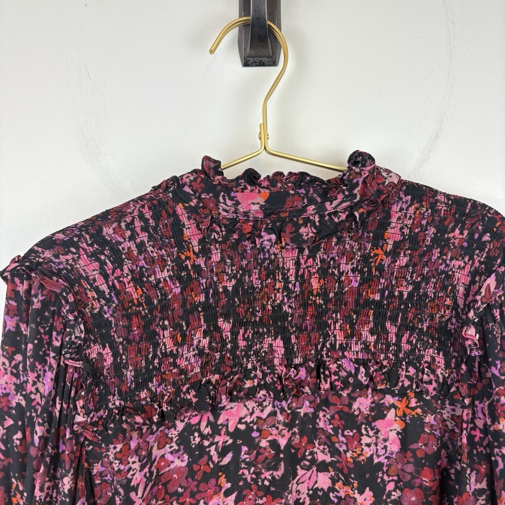 Gilner‎ Farrar  Black Red Pink Floral Smocked Long Sleeve Top Size M - Picture 11 of 12